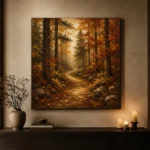 Golden Ochre Woodland Path Autumn Forest Wall Art Canvas Print - Image 7