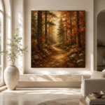 Golden Ochre Woodland Path Autumn Forest Wall Art Canvas Print - Image 8
