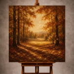 Burnt sienna and ochre Autumn Forest Wall Art print for elegant interiors. No text or watermarks in design.