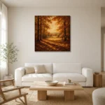 Burnt Sienna Clearing Autumn Forest Wall Art Canvas Print styled in a refined neutral interior