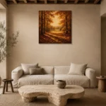 Burnt Sienna Clearing Autumn Forest Wall Art Canvas Print presented in a sophisticated home setting