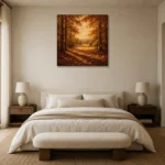 Burnt Sienna Clearing Autumn Forest Wall Art Canvas Print showcased in an elegant minimalist interior