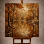 Dark walnut and rust quiet luxury Autumn Forest Wall Art print for elegant interiors. No text or watermarks in design.