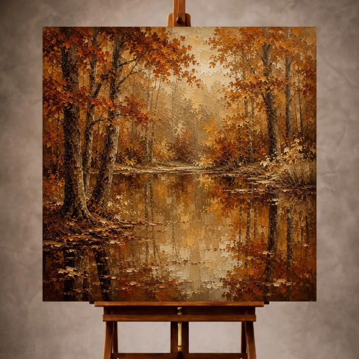 Dark walnut and rust quiet luxury Autumn Forest Wall Art print for elegant interiors. No text or watermarks in design.
