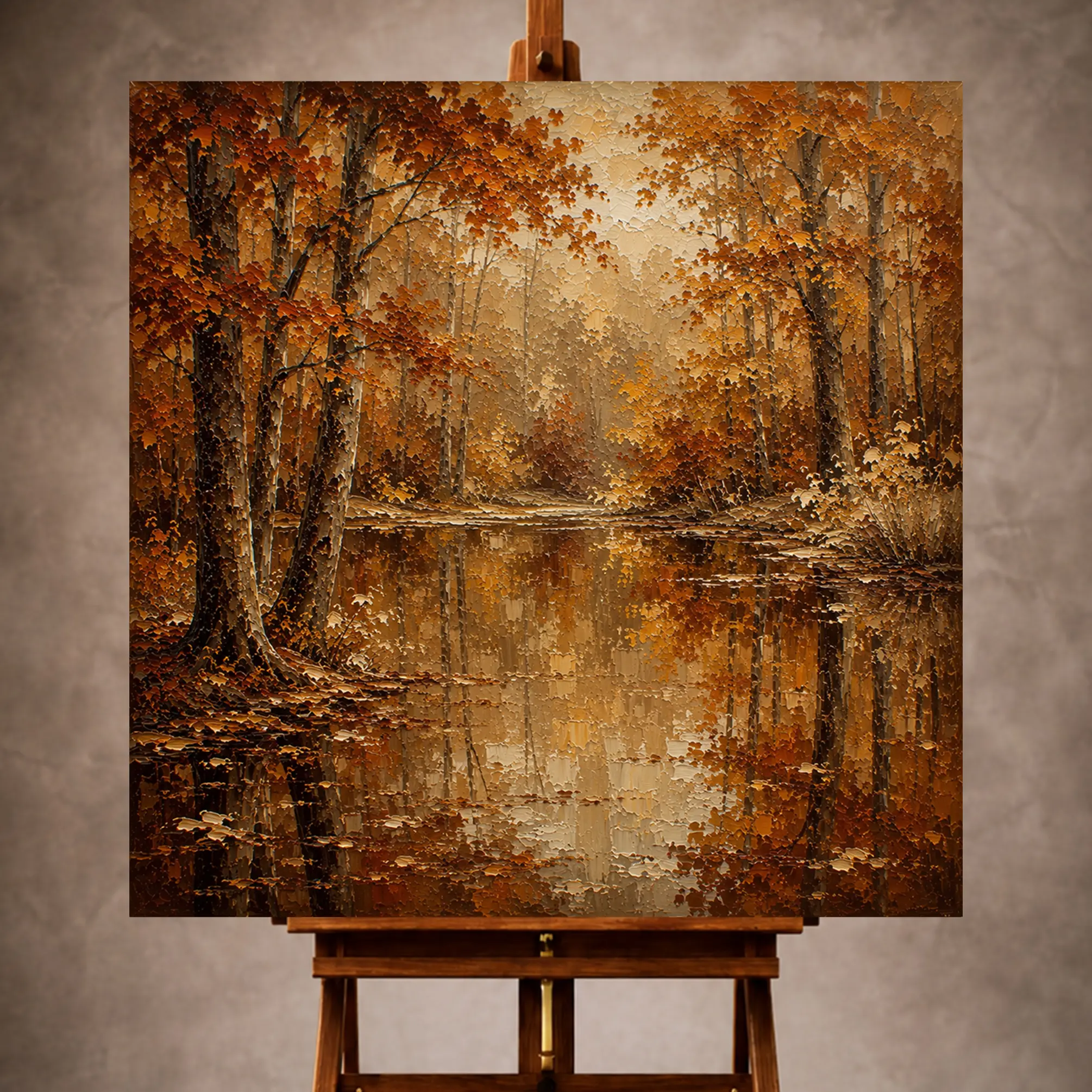 Premium Wall Art Kare Html Edition – LANDSCPE079 Image 1 Dark walnut and rust quiet luxury Autumn Forest Wall Art print for elegant interiors. No text or watermarks in design.