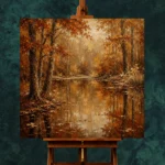Dark Walnut Woodland Pond Autumn Forest Wall Art Canvas Print - Image 2