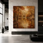Dark Walnut Woodland Pond Autumn Forest Wall Art Canvas Print - Image 5
