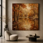 Dark Walnut Woodland Pond Autumn Forest Wall Art Canvas Print - Image 6