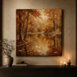 Dark Walnut Woodland Pond Autumn Forest Wall Art Canvas Print - Image 7