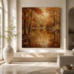 Dark Walnut Woodland Pond Autumn Forest Wall Art Canvas Print - Image 8