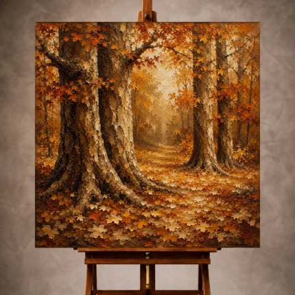 Antique cream and rust Autumn Forest Wall Art print for elegant interiors. No text or watermarks in design.