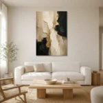 Warm Neutral Abstract Large Living Room Wall Art Canvas Print styled in a refined neutral interior