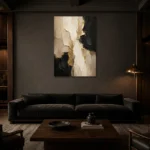 Warm Neutral Abstract Large Living Room Wall Art Canvas Print shown in a warm modern interior