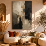 Taupe & Charcoal Abstract Large Living Room Wall Art Canvas Print - Image 8
