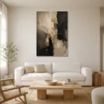 Taupe & Charcoal Abstract Large Living Room Wall Art Canvas Print styled in a refined neutral interior