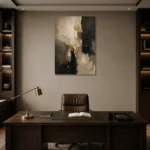 Taupe & Charcoal Abstract Large Living Room Wall Art Canvas Print displayed in a contemporary gallery-inspired room