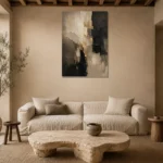 Taupe & Charcoal Abstract Large Living Room Wall Art Canvas Print presented in a sophisticated home setting