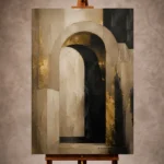 Beige, black, and muted gold Large Living Room Wall Art print for elegant interiors. No text or watermarks in design.