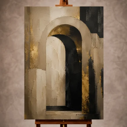 Beige, black, and muted gold Large Living Room Wall Art print for elegant interiors. No text or watermarks in design.