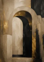 Beige & Black Abstract Arch Large Living Room Wall Art Canvas Print