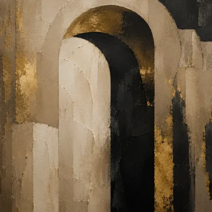 Beige & Black Abstract Arch Large Living Room Wall Art Canvas Print