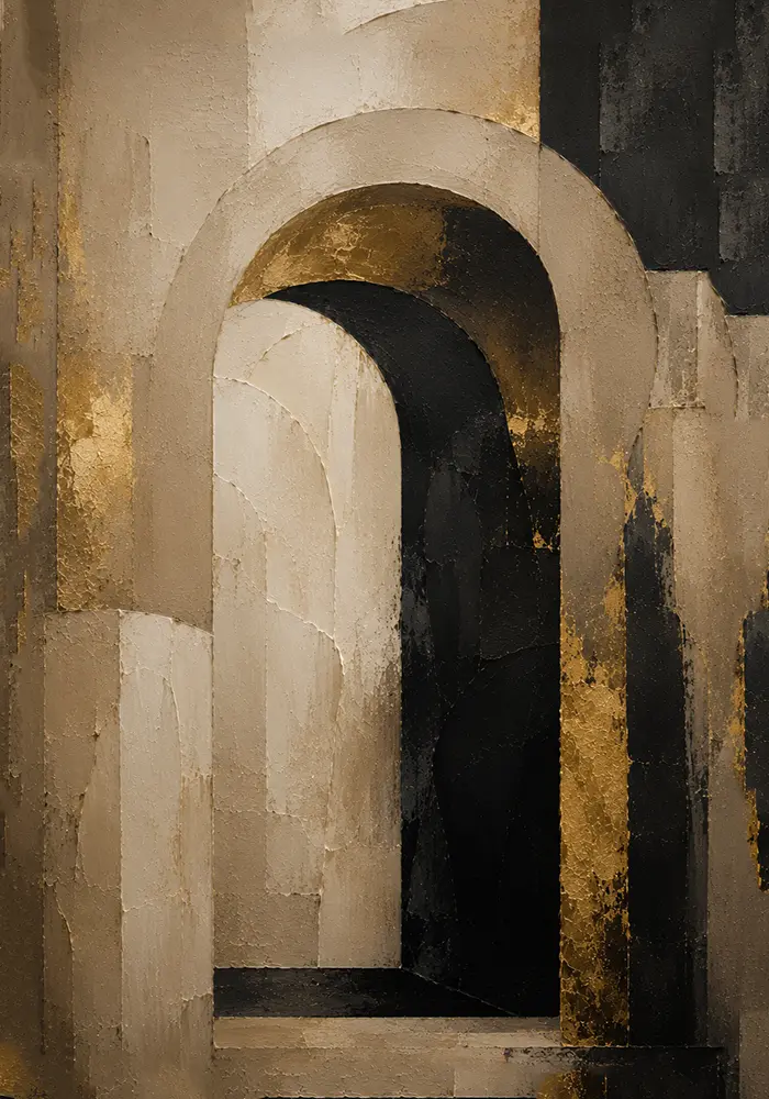 Beige & Black Abstract Arch Large Living Room Wall Art Canvas Print