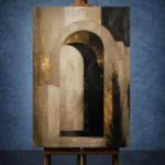 Beige & Black Abstract Arch Large Living Room Wall Art Canvas Print - Image 2