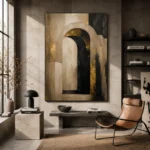 Beige & Black Abstract Arch Large Living Room Wall Art Canvas Print - Image 3