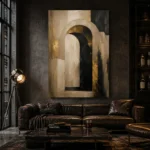 Beige & Black Abstract Arch Large Living Room Wall Art Canvas Print - Image 4