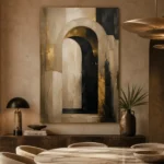 Beige & Black Abstract Arch Large Living Room Wall Art Canvas Print - Image 5