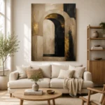 Beige & Black Abstract Arch Large Living Room Wall Art Canvas Print - Image 7