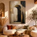 Beige & Black Abstract Arch Large Living Room Wall Art Canvas Print - Image 8