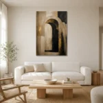 Beige & Black Abstract Arch Large Living Room Wall Art Canvas Print styled in a refined neutral interior