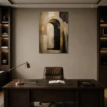 Beige & Black Abstract Arch Large Living Room Wall Art Canvas Print displayed in a contemporary gallery-inspired room