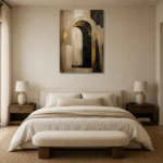 Beige & Black Abstract Arch Large Living Room Wall Art Canvas Print showcased in an elegant minimalist interior
