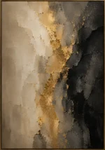 Muted Gold & Charcoal Veil Large Living Room Wall Art Canvas Print