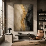 Muted Gold & Charcoal Veil Large Living Room Wall Art Canvas Print - Image 3