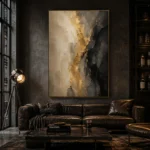 Muted Gold & Charcoal Veil Large Living Room Wall Art Canvas Print - Image 4