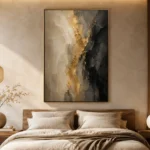Muted Gold & Charcoal Veil Large Living Room Wall Art Canvas Print - Image 6