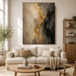 Muted Gold & Charcoal Veil Large Living Room Wall Art Canvas Print - Image 7