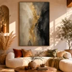 Muted Gold & Charcoal Veil Large Living Room Wall Art Canvas Print - Image 8