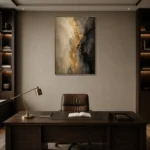 Muted Gold & Charcoal Veil Large Living Room Wall Art Canvas Print displayed in a contemporary gallery-inspired room