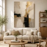 Ivory & Taupe Geometric Panel Large Living Room Wall Art Canvas Print - Image 7