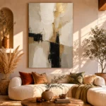Ivory & Taupe Geometric Panel Large Living Room Wall Art Canvas Print - Image 8