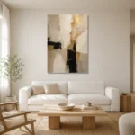 Ivory & Taupe Geometric Panel Large Living Room Wall Art Canvas Print styled in a refined neutral interior