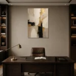 Ivory & Taupe Geometric Panel Large Living Room Wall Art Canvas Print displayed in a contemporary gallery-inspired room