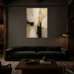 Ivory & Taupe Geometric Panel Large Living Room Wall Art Canvas Print shown in a warm modern interior
