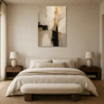 Ivory & Taupe Geometric Panel Large Living Room Wall Art Canvas Print showcased in an elegant minimalist interior