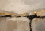 Warm Neutral Abstract Horizon Large Living Room Wall Art Canvas Print