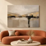 Warm Neutral Abstract Horizon Large Living Room Wall Art Canvas Print - Image 3